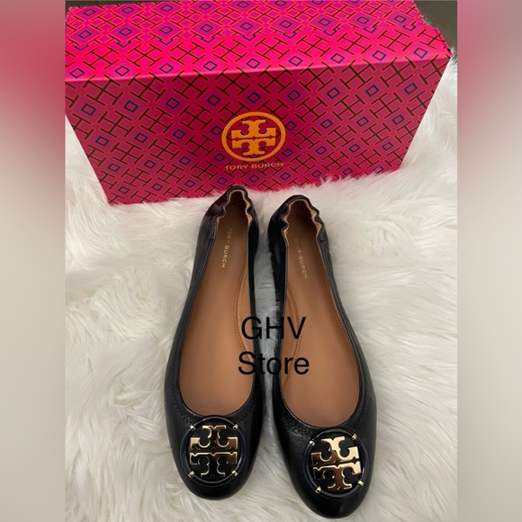 Tory Burch Multi Logo Nappa Leather Flat Ballet Shoes